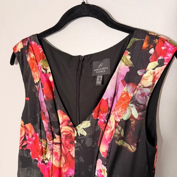 Adriana Papell Spring Satin Floral Dress (12) Elegant Sleeveless Wedding Guest - Picture 3 of 16